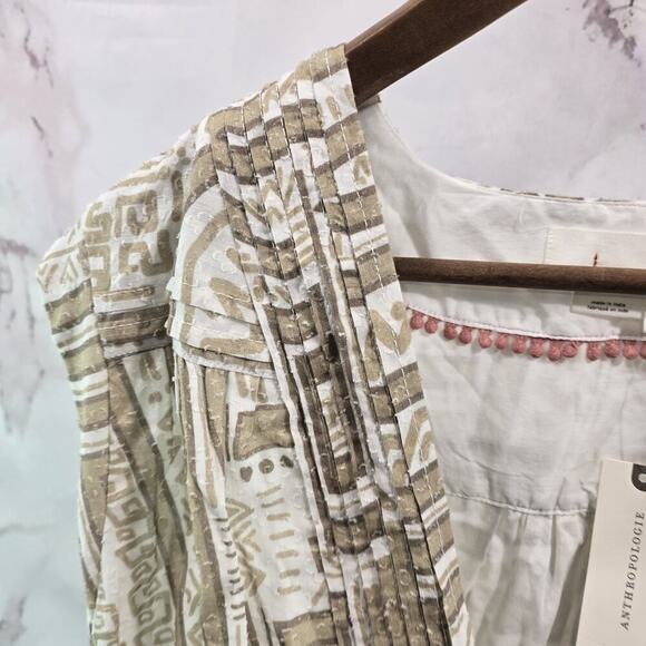 Anthropologie Top Womens Large Beige White Tank Crop Tie V Cream Tan Faux Wrap - Picture 2 of 12